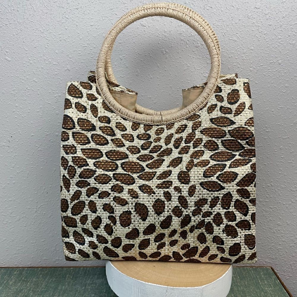 Leopard Print Woven Paper Tote EUC